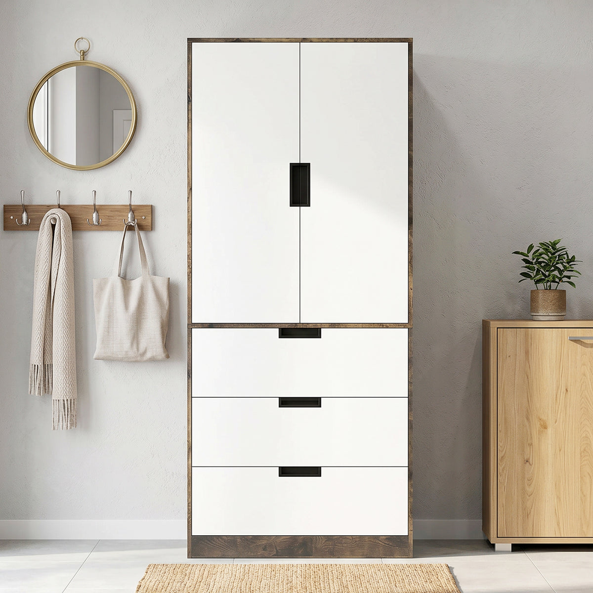 HOMCOM Modern Clothes Storage Cupboard Unit With Hanging Rod