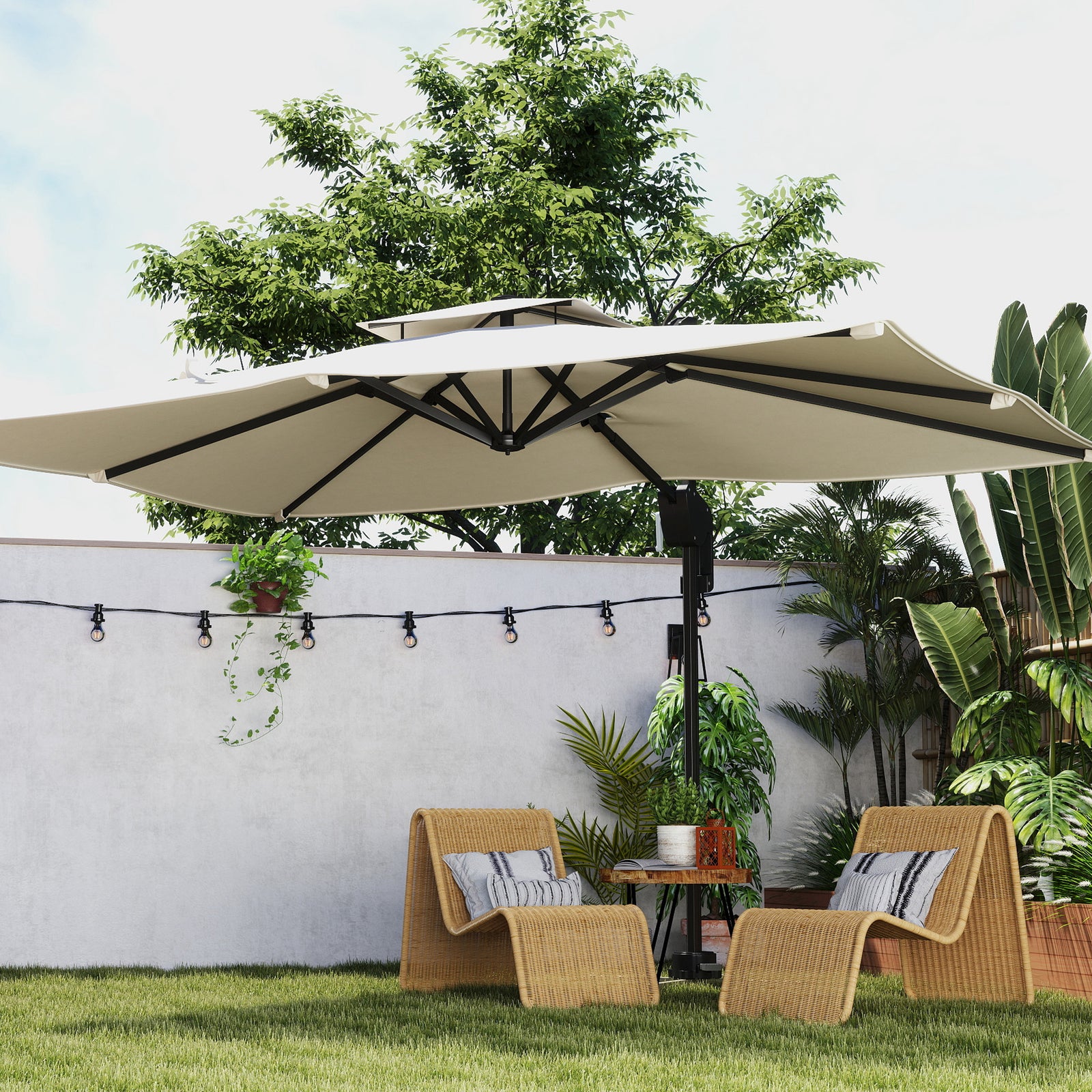3.7x2.7m Cantilever Parasol, Hanging Offset Umbrella | Black