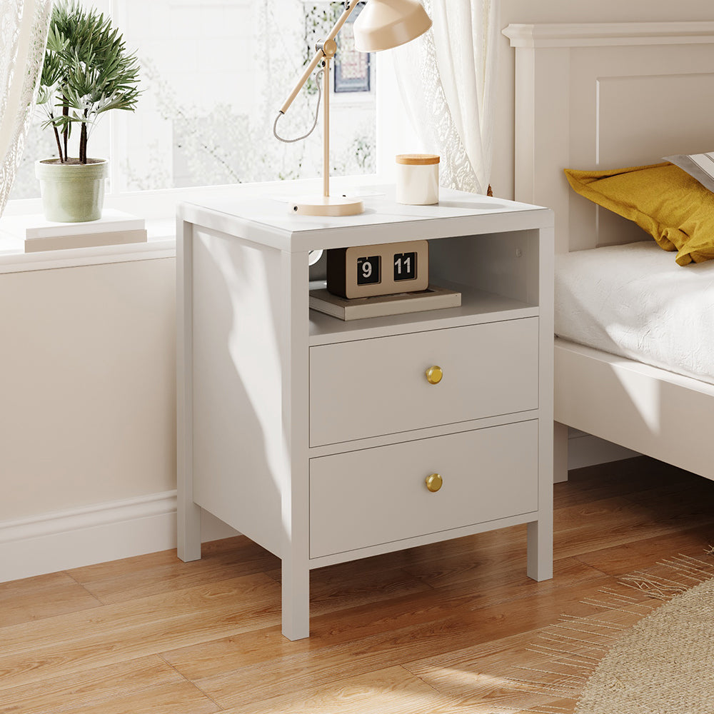 Bedside Tables With Charging Station & Drawers | Set of 2 | White