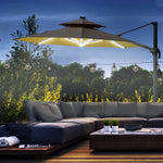 3m Cantilever Parasol W/ Solar Lights & 360° Spin | Beige