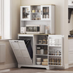 HOMCOM 175cm Tall Kitchen Cabinet With Rubbish Bin, White