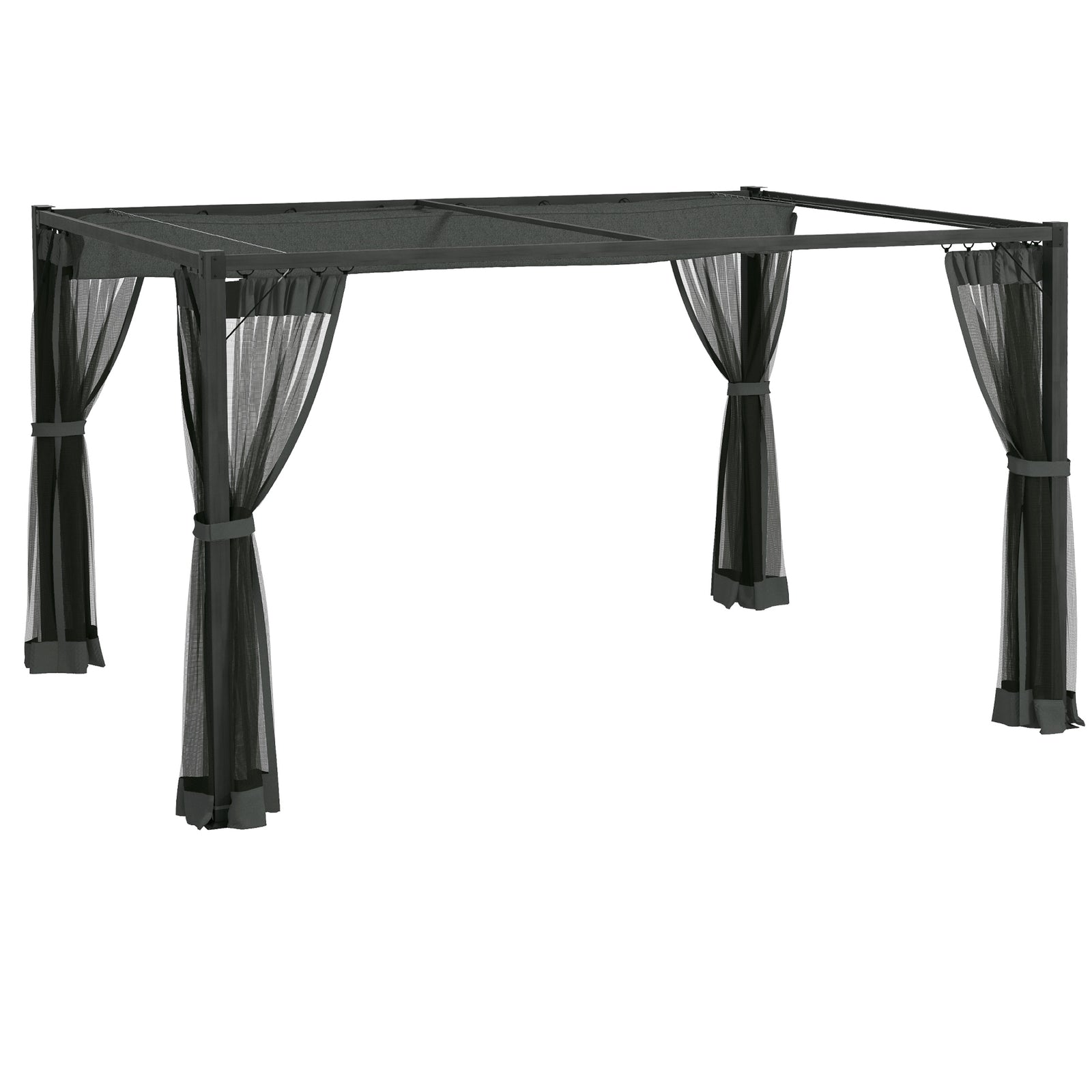 Retractable Pergola Canopy With Netting, Metal Frame | Large | Dark Gray