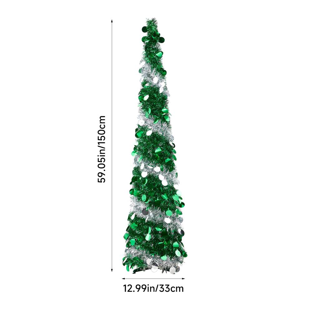 5ft Decorative Pop-up Artificial Tinsel Christmas Trees,green & White