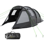 3-4 Persons Tunnel Tent, Two Room Camping Tent W/ Windows | Black