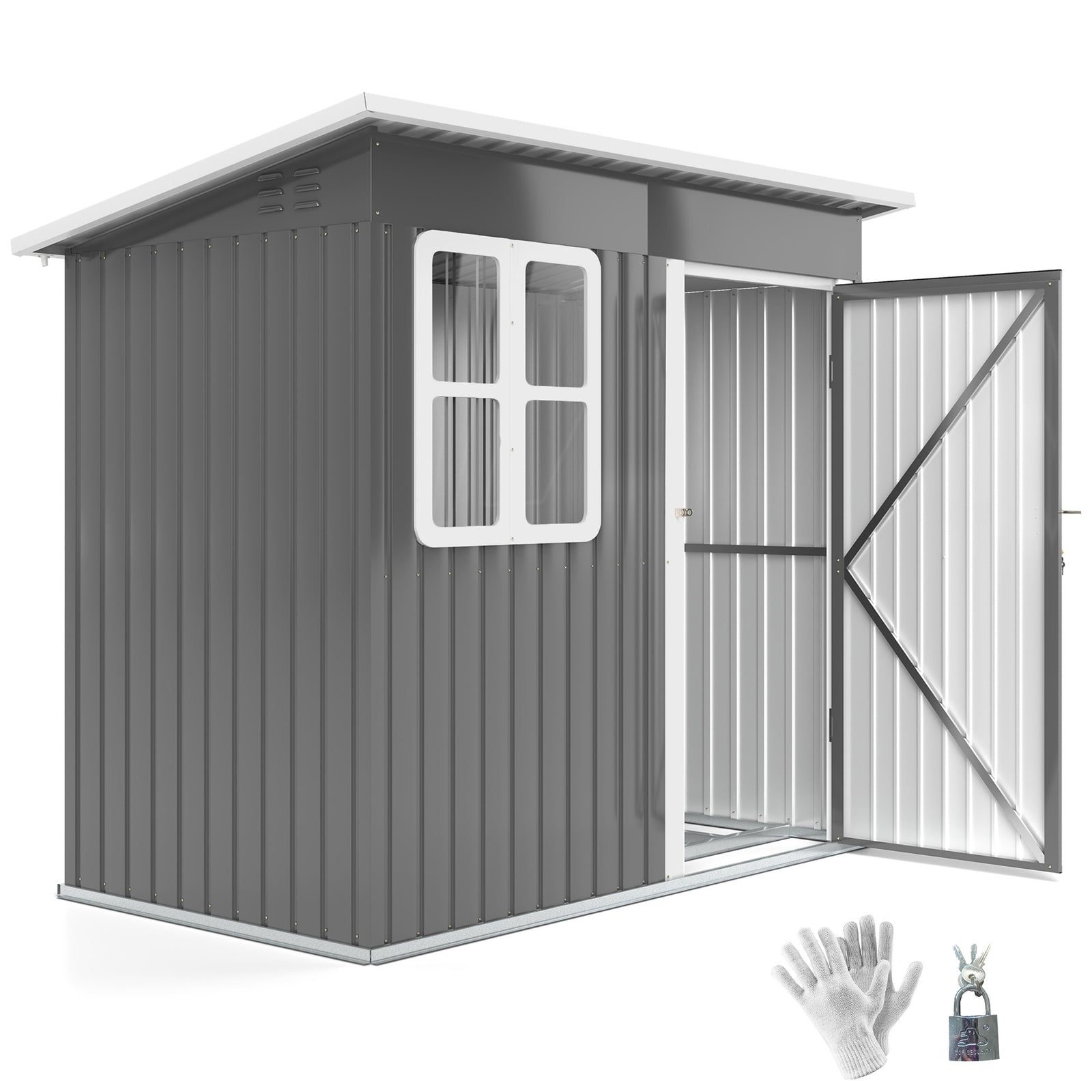 7 X 4ft Galvanised Steel Garden Shed With Foundation Kit | Dark Gray