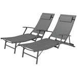 Set Of 2 Garden Sun Loungers, Folding Chaise Lounge Chairs | Gray
