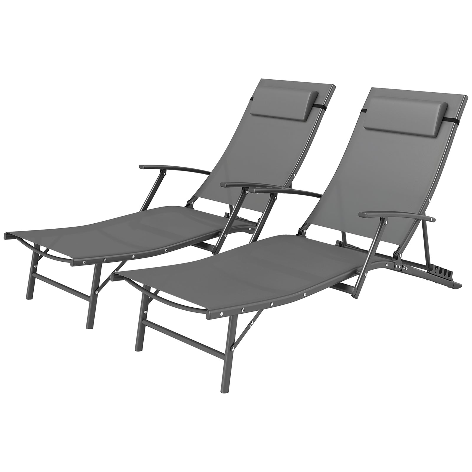 Set Of 2 Garden Sun Loungers, Folding Chaise Lounge Chairs | Gray