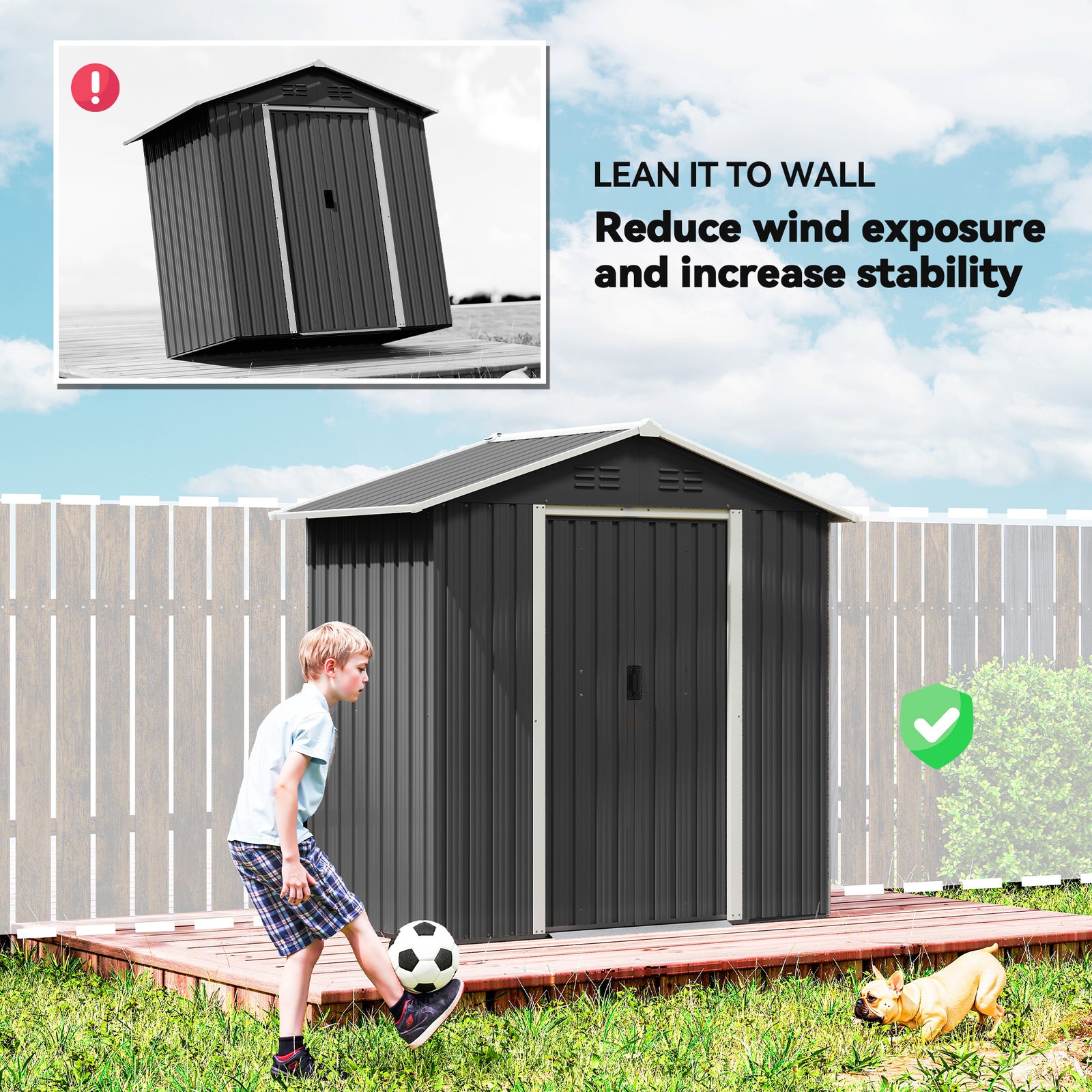 6.5x3.5ft Metal Garden Shed For Garden | Dark Grey