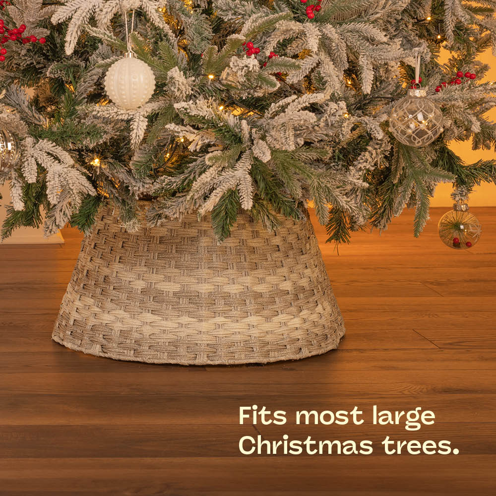 Rattan Tree Skirt Foldable Basket Cover For Indoor Decor