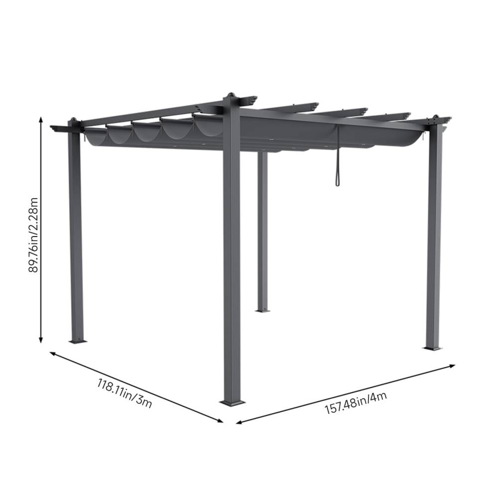 3m X 4m Aluminium Pergola With Retractable Roof & Pu-coated Polyester Canopy,outdoor Garden Gazebos Water-resistant