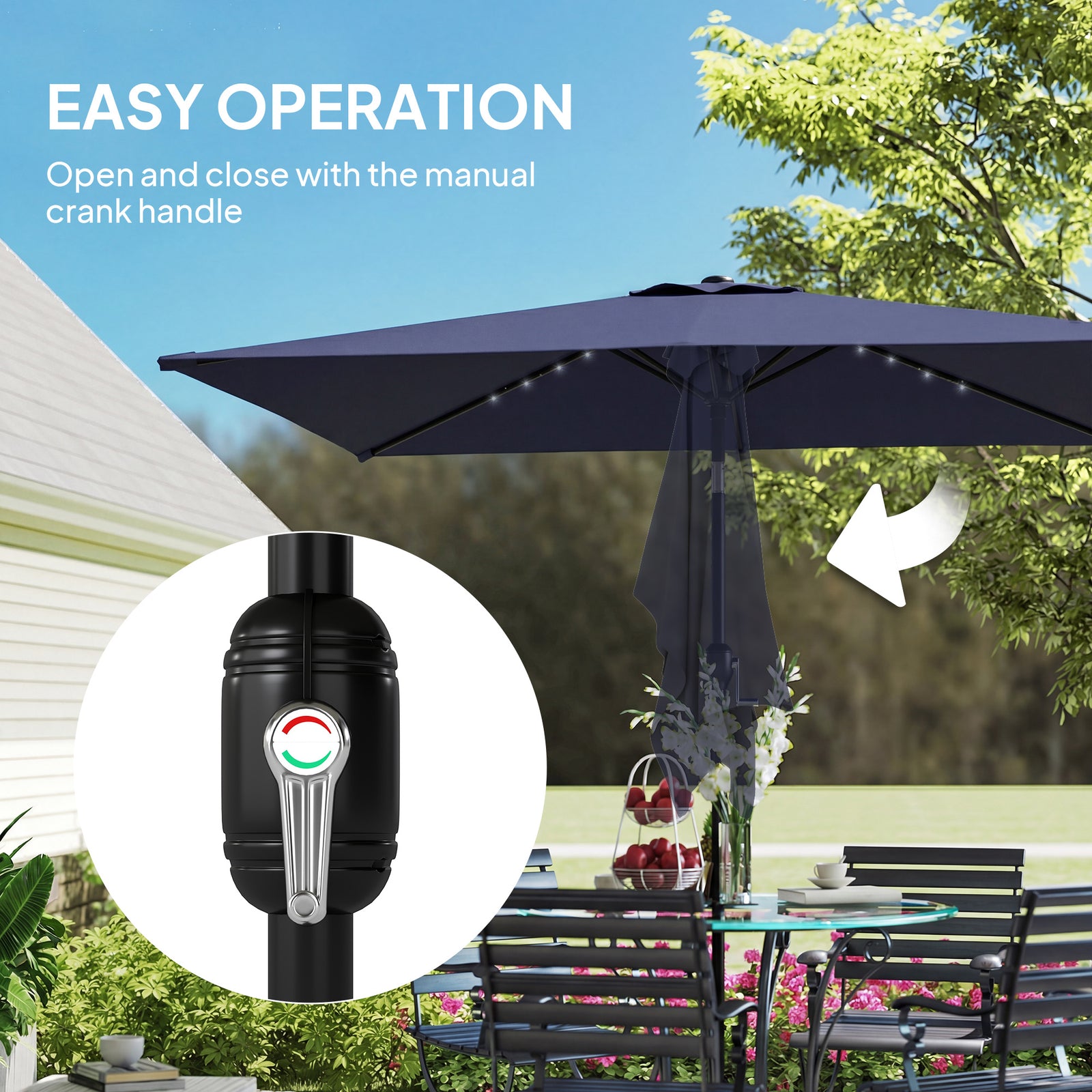 3 X 2 M Garden Parasol Umbrella With Light, Outdoor Patio Umbrella | Navy Blue