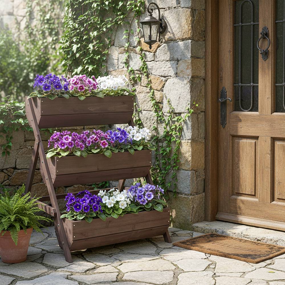 3-tier Wooden Planter Box With Drainage Holes | Brown