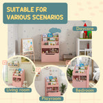 Kids Bookshelf, Toy Box W/ Storage Drawer, Wheels, For Bedroom | Pink