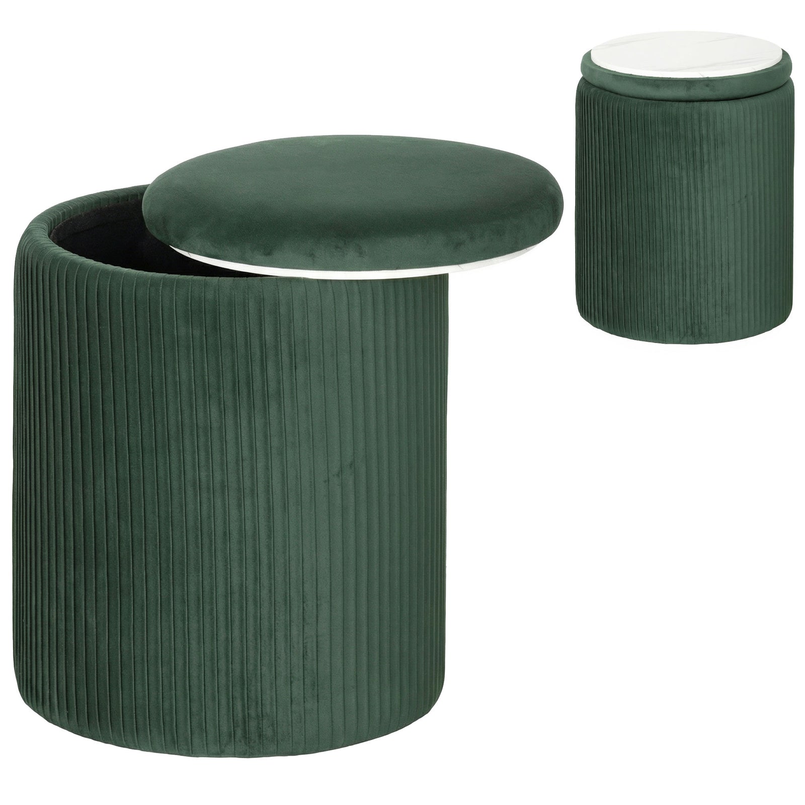 Round Storage Ottoman With Removable Top | Green