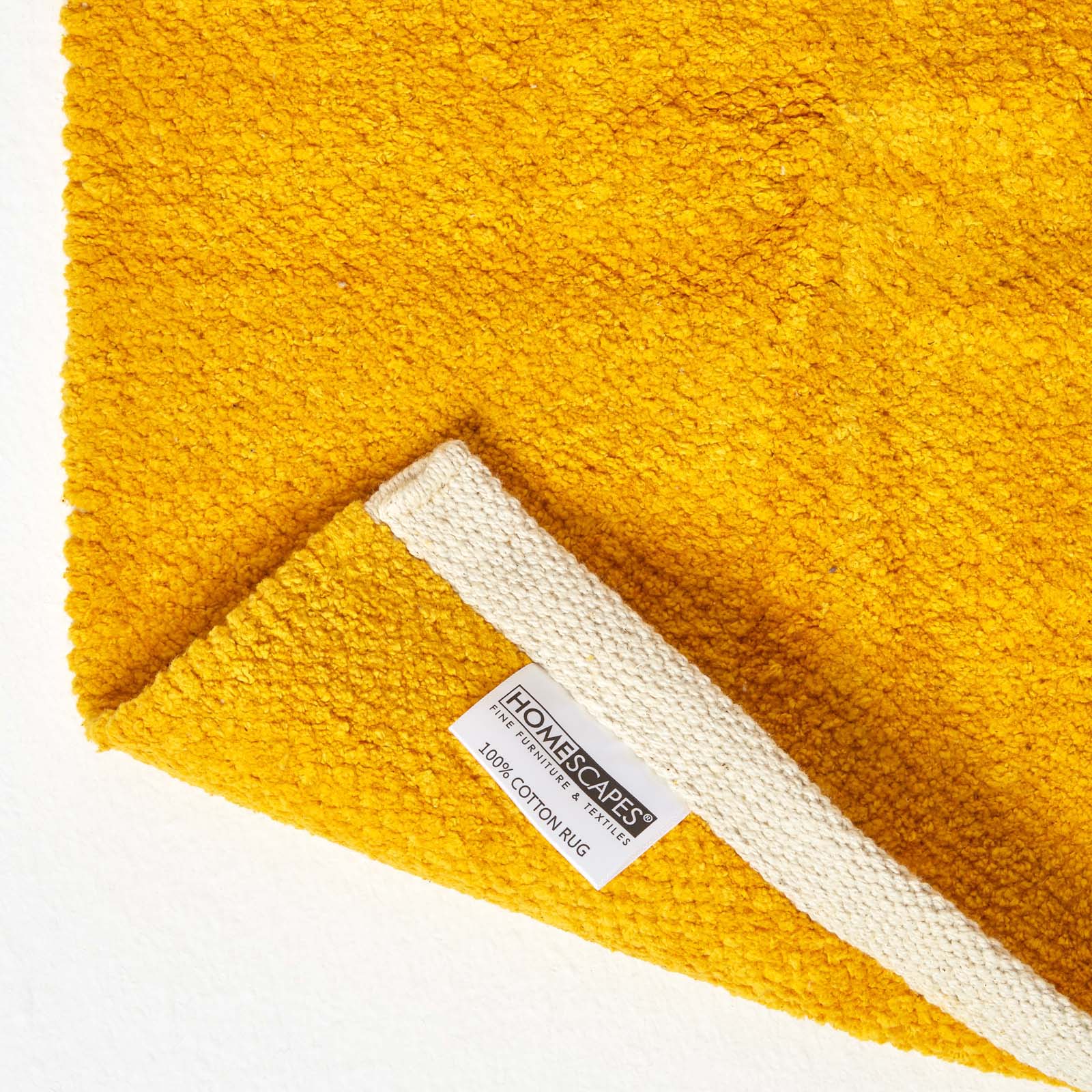 Plain Chenille 100% Cotton  Rug With Natural Trim | 200cm | Mustard