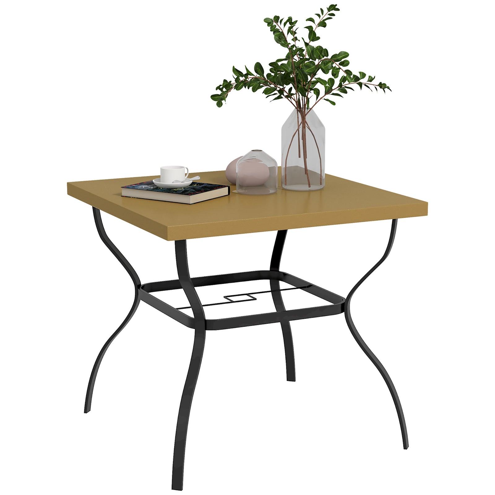 Square Garden Dining Table W/ Umbrella Hole | Brown
