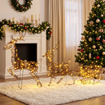 Outsunny 3-piece Christmas Lighted Reindeer And Sleigh Set For Outdoor