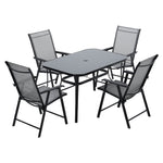 5 Pieces Garden Dining Set Outdoor Tempered Glass Garden Table With Foldable Chairs