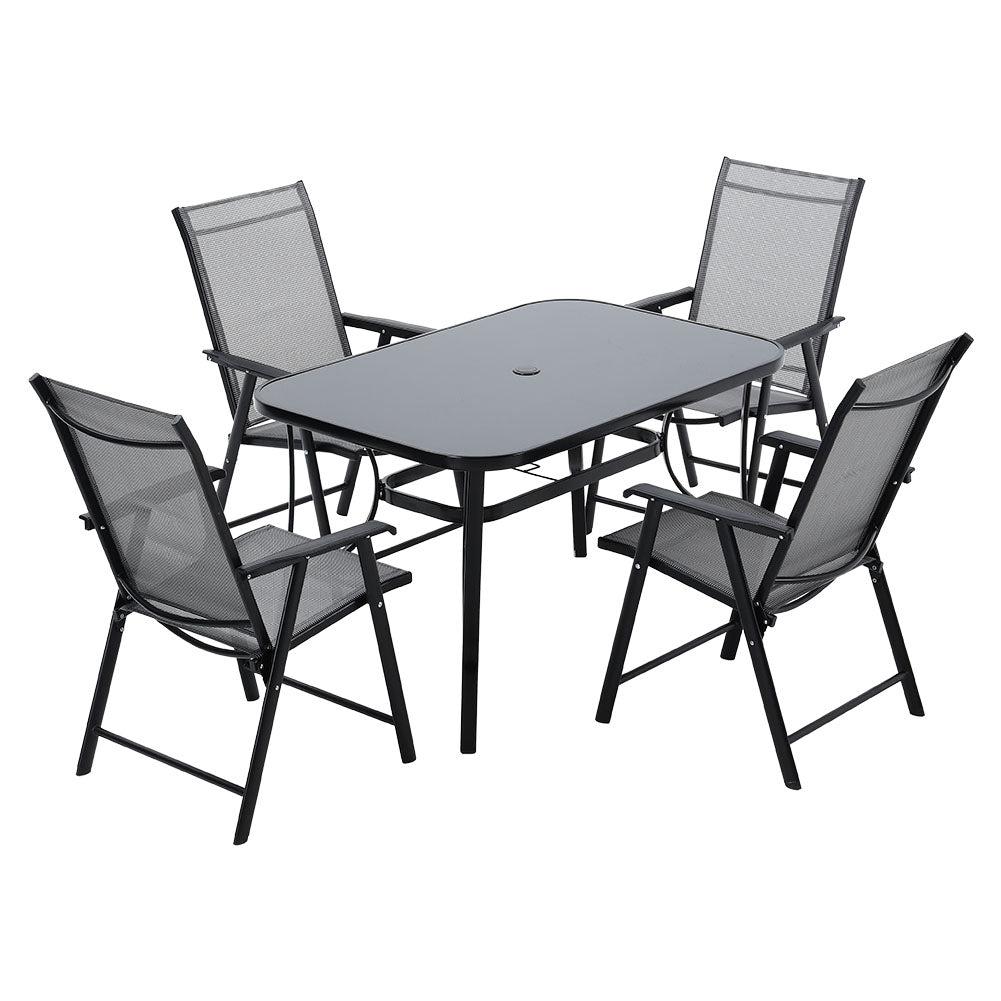 5 Pieces Garden Dining Set Outdoor Tempered Glass Garden Table With Foldable Chairs