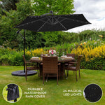 3m Led Cantilever Parasol With Fan Base | Black
