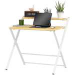 Folding Desk With 2-tier Shelf Home Office Maple Wood-effect
