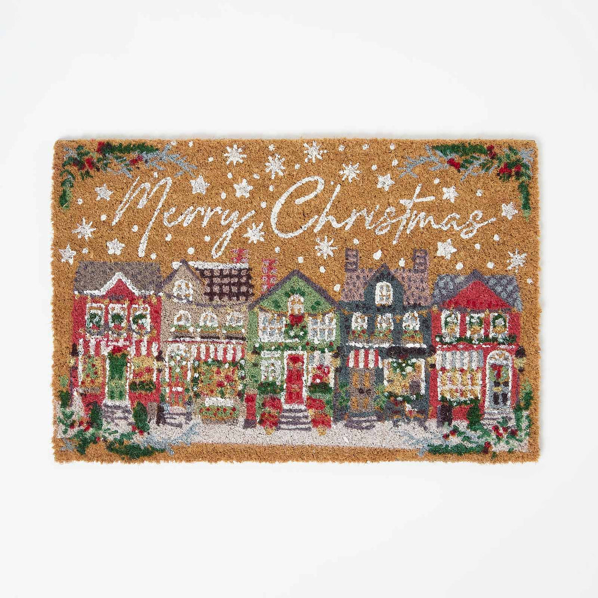 HOMESCAPES Christmas Village Doormat Coir, 40 X 60 Cm