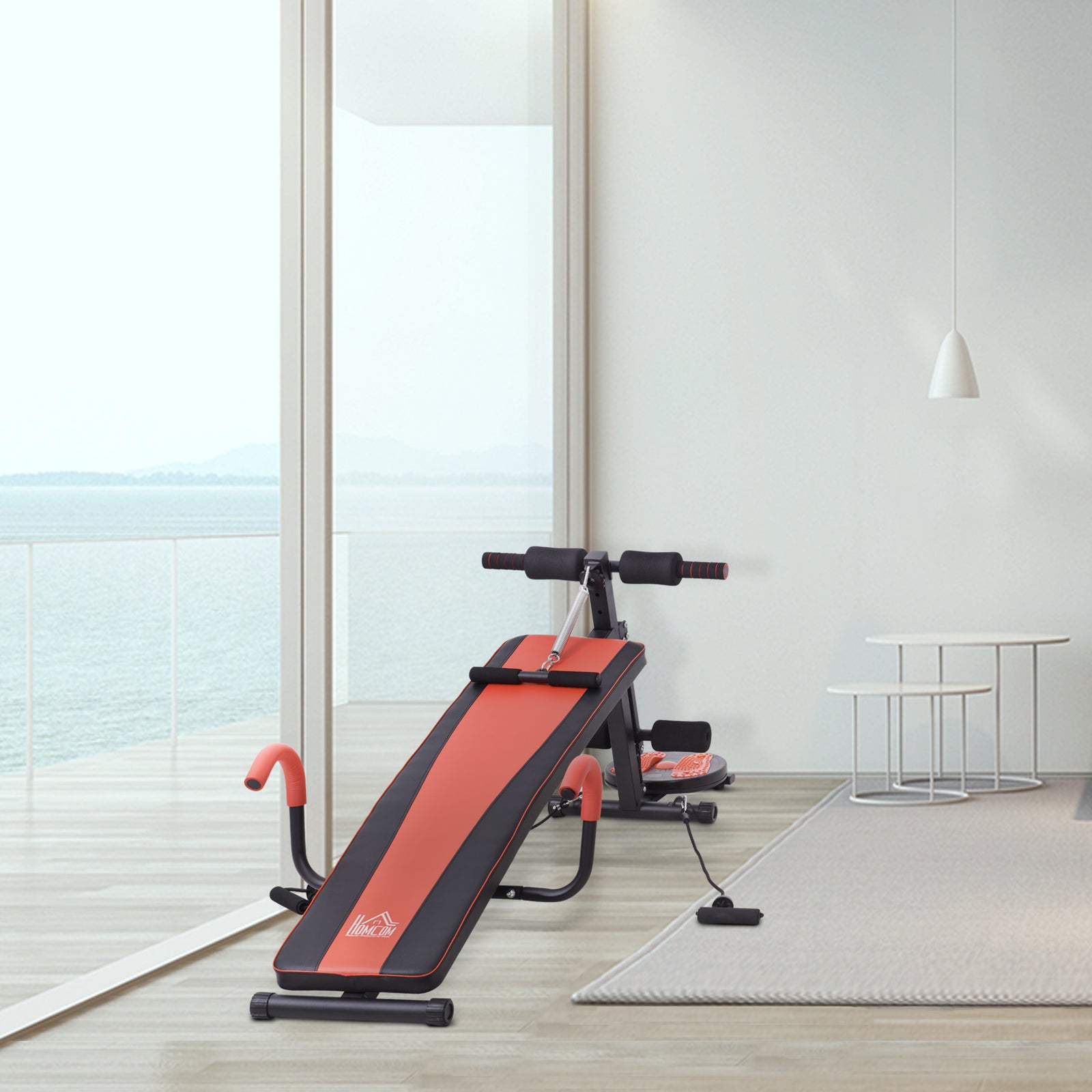 Sit Up Bench With Resistant Rope And Twist Disc | Black