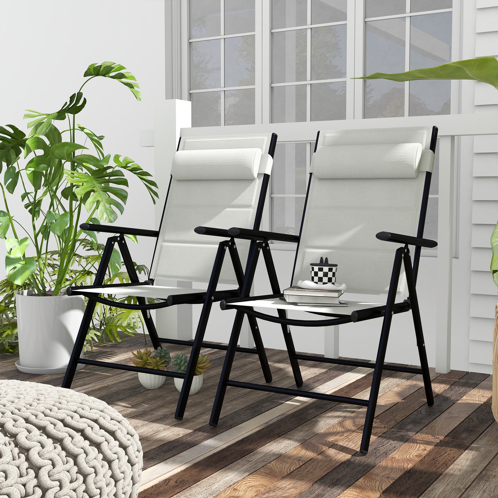 Set Of 2 Patio Folding Chairs With Adjustable Back | Gray