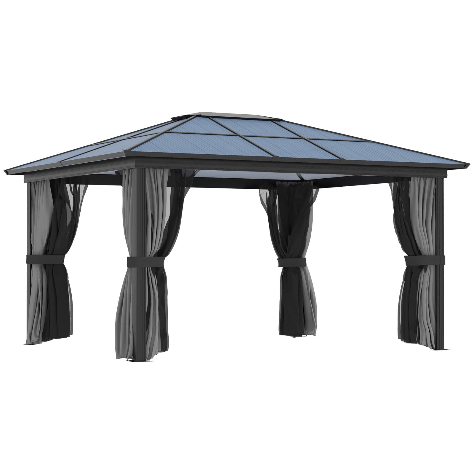 Hardtop Gazebo Canopy With Mosquito Netting And Curtains | Extra Large | Black