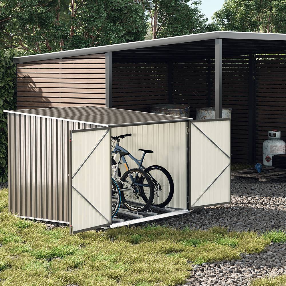 Outdoor Storage Shed Lockable Metal Tool House With Double Doors Fits 2/4 Bikes | Large | Grey