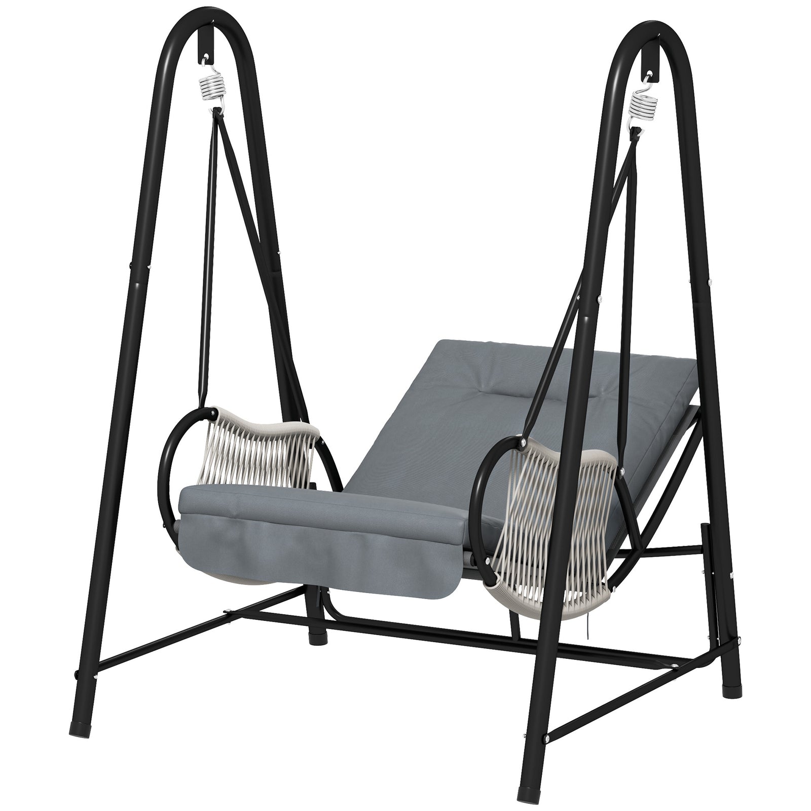 Rattan Swing Chair With Stand And Seat Cushion | Light Grey