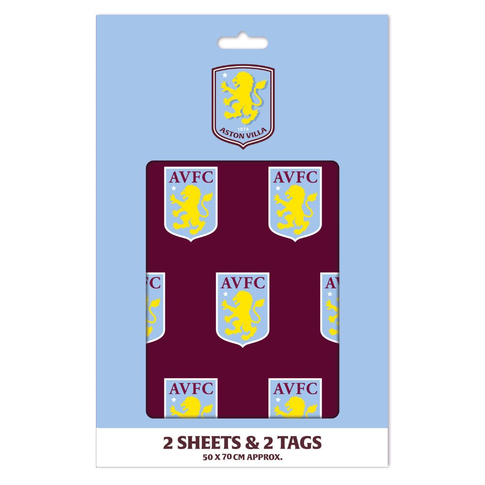 Aston Villa FC Aston Villa Fc Gift Wrap, 2 Sheet 2 Tag, Official Product