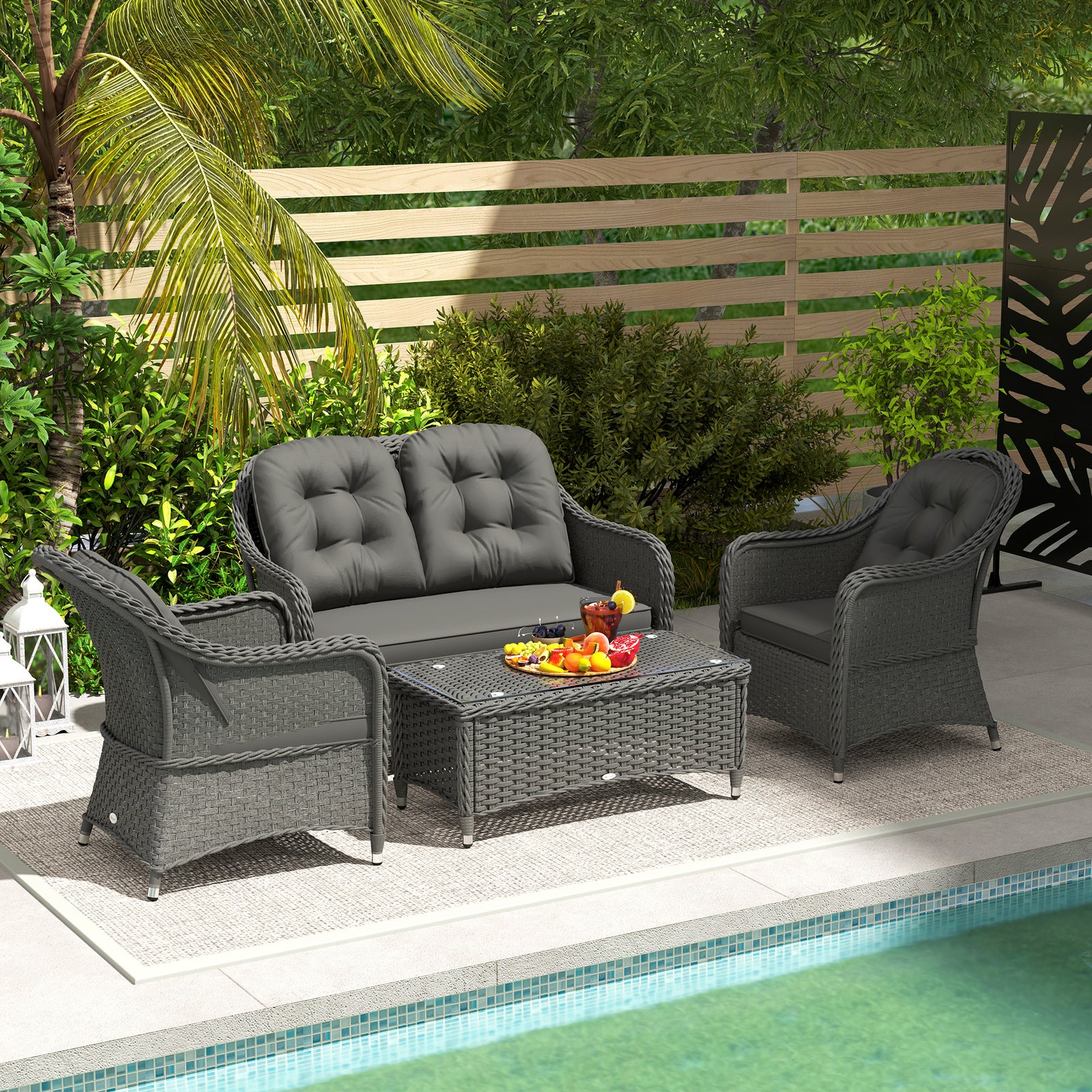 4 Pieces Pe Rattan Wicker Sofa Set Outdoor Conservatory | Light Grey