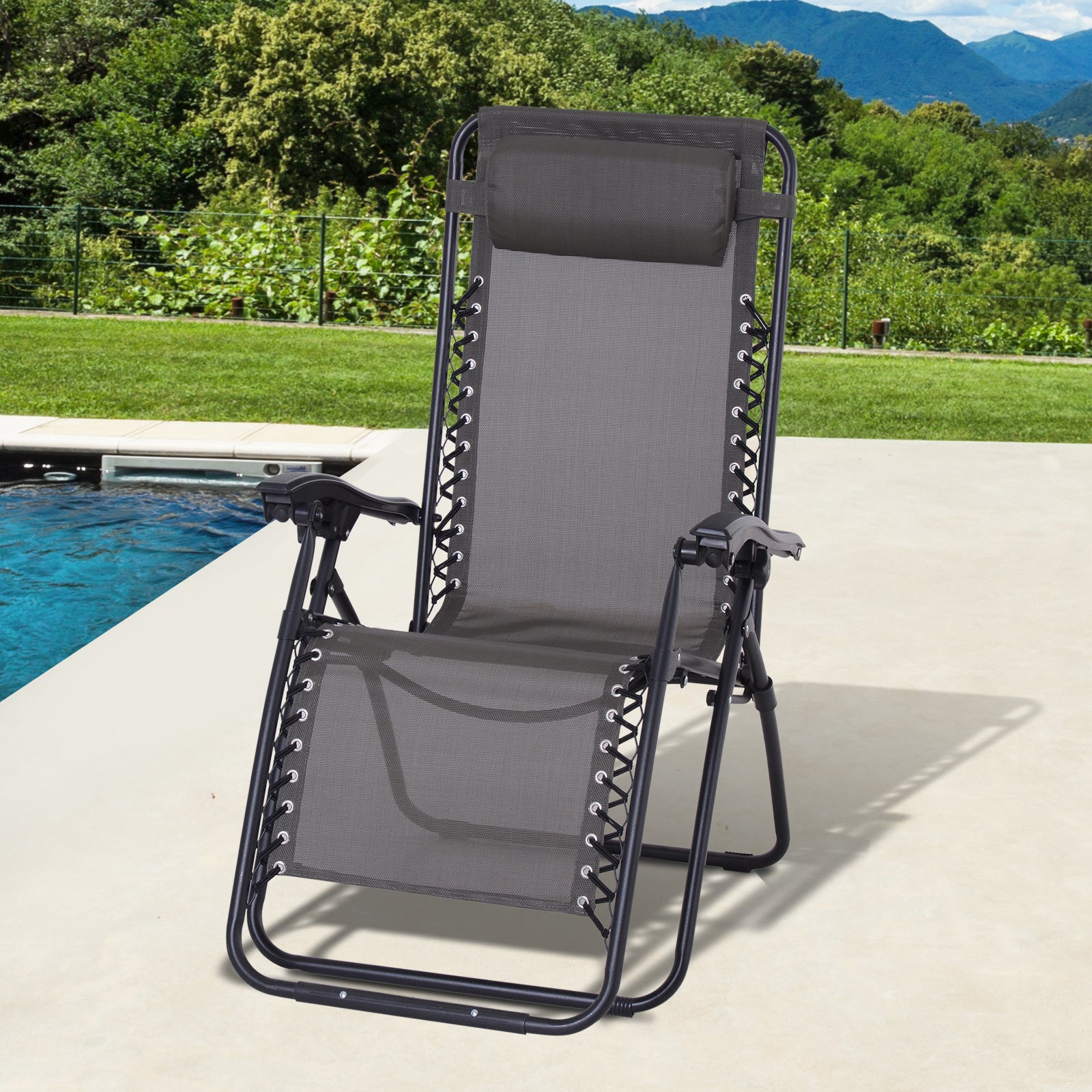 Metal Frame Zero Gravity Lounger W/ Head Pillow For Patio | Gray