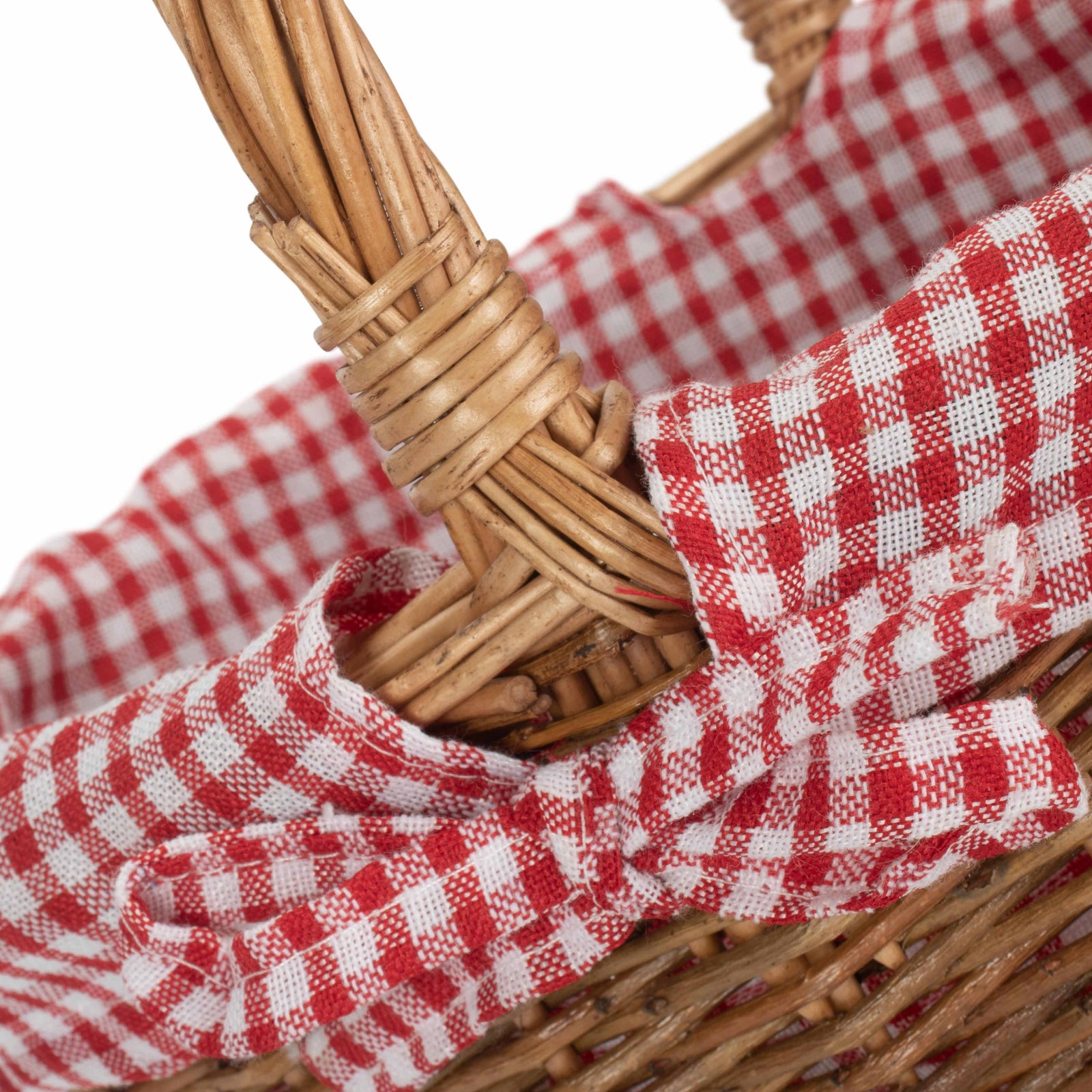 Red Checked Lined Country Oval Wicker Shopping Basket | Small