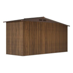 4x8ft Outdoor Metal Storage Shed With With Extra 70cm Firewood Storage – Apex Roof Garden Tool Shed, Double Sliding Doors,brown Wood Grain, Ventilated & Rust-resistant Garden Shed