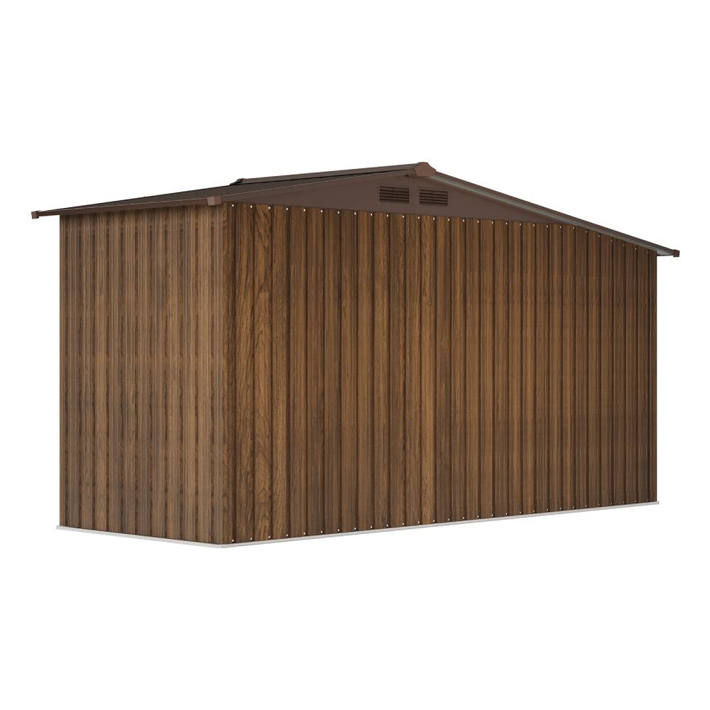 4x8ft Outdoor Metal Storage Shed With With Extra 70cm Firewood Storage – Apex Roof Garden Tool Shed, Double Sliding Doors,brown Wood Grain, Ventilated & Rust-resistant Garden Shed