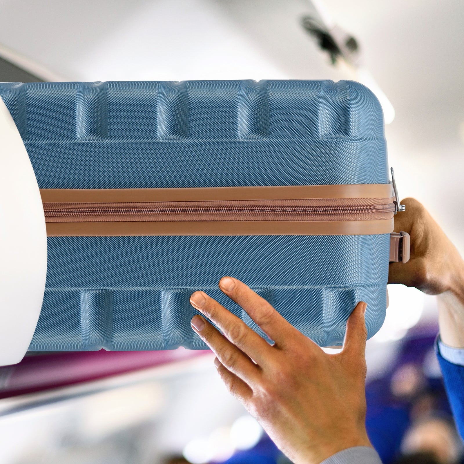 56x45x25cm Large Cabin Carry On Case - Overhead Luggage Suitcase - 4 Spinner Wheels - Abs Shell | 56 x 45 x 25cm | Blue