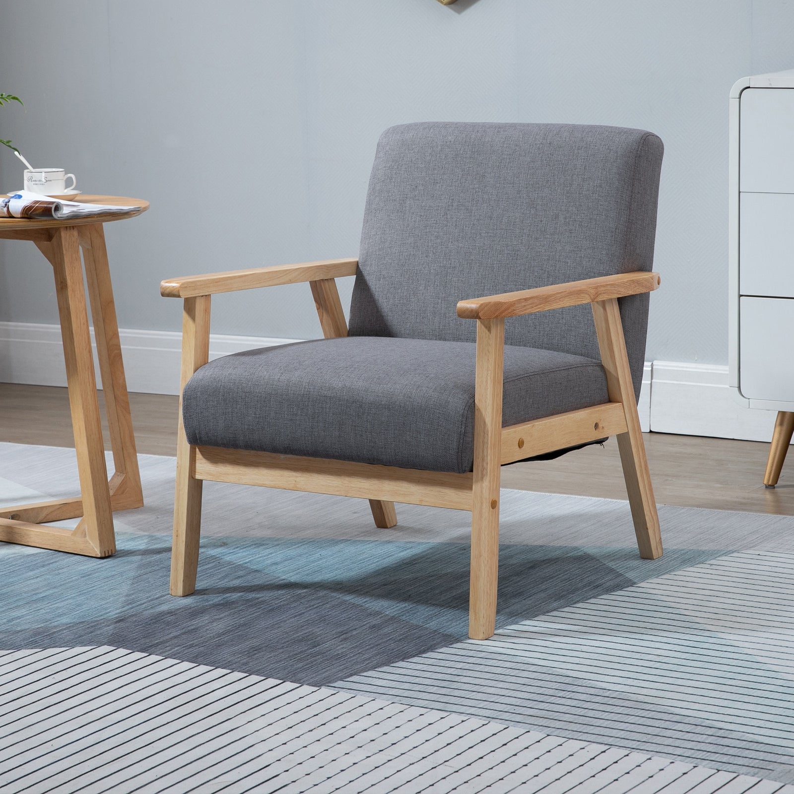 Minimalistic Accent Chair, Linen Cushions
