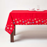 Cotton Christmas Red Snowflake Border Tablecloth | 54" x 70" | Red