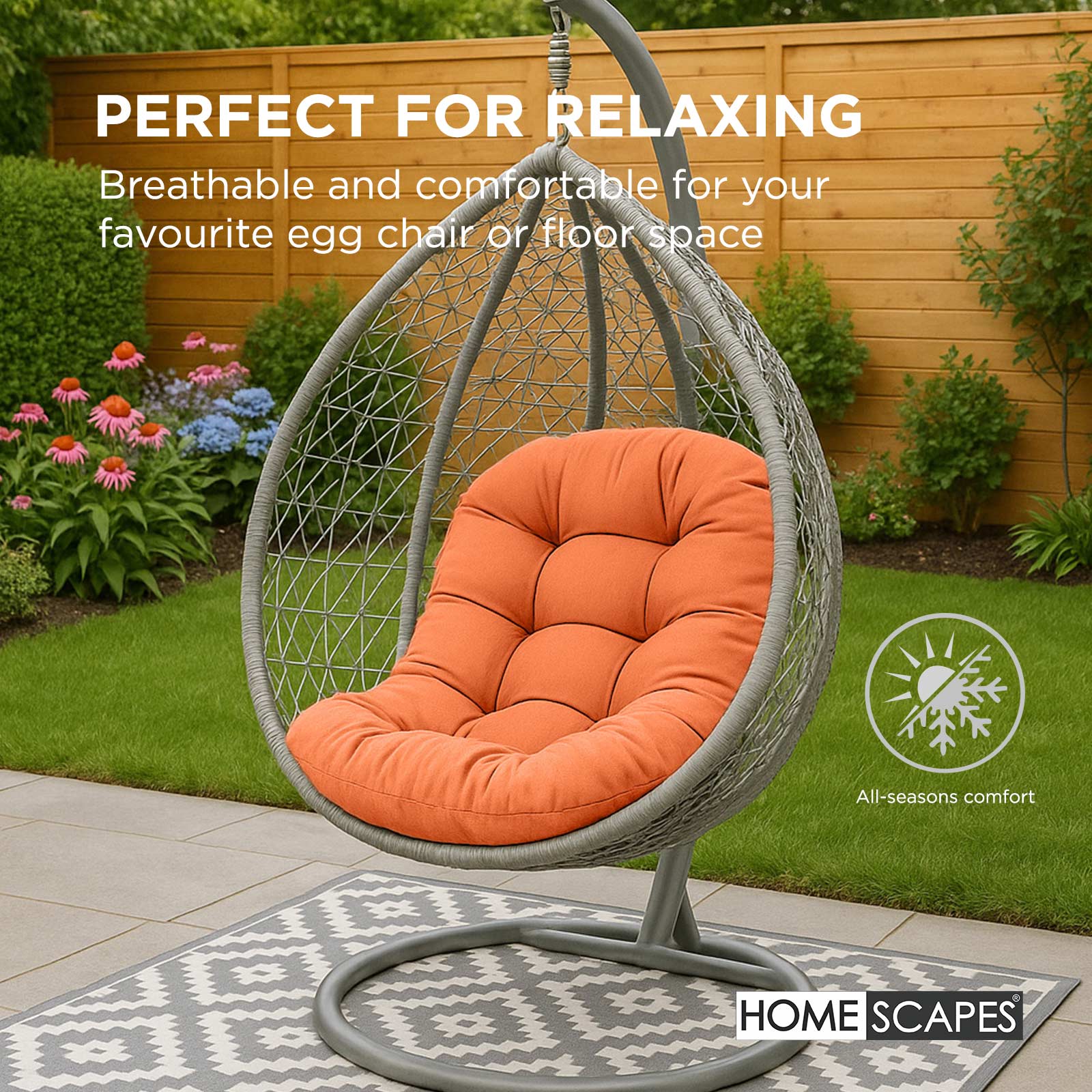 Luxury Garden Round Egg Chair Swing Cushion, 80 X 120 Cm | One Size | Orange