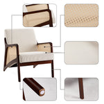 Corduroy Armchair With Rattan-weave Side Panels – Accent Chair With Rubberwood Legs | Beige