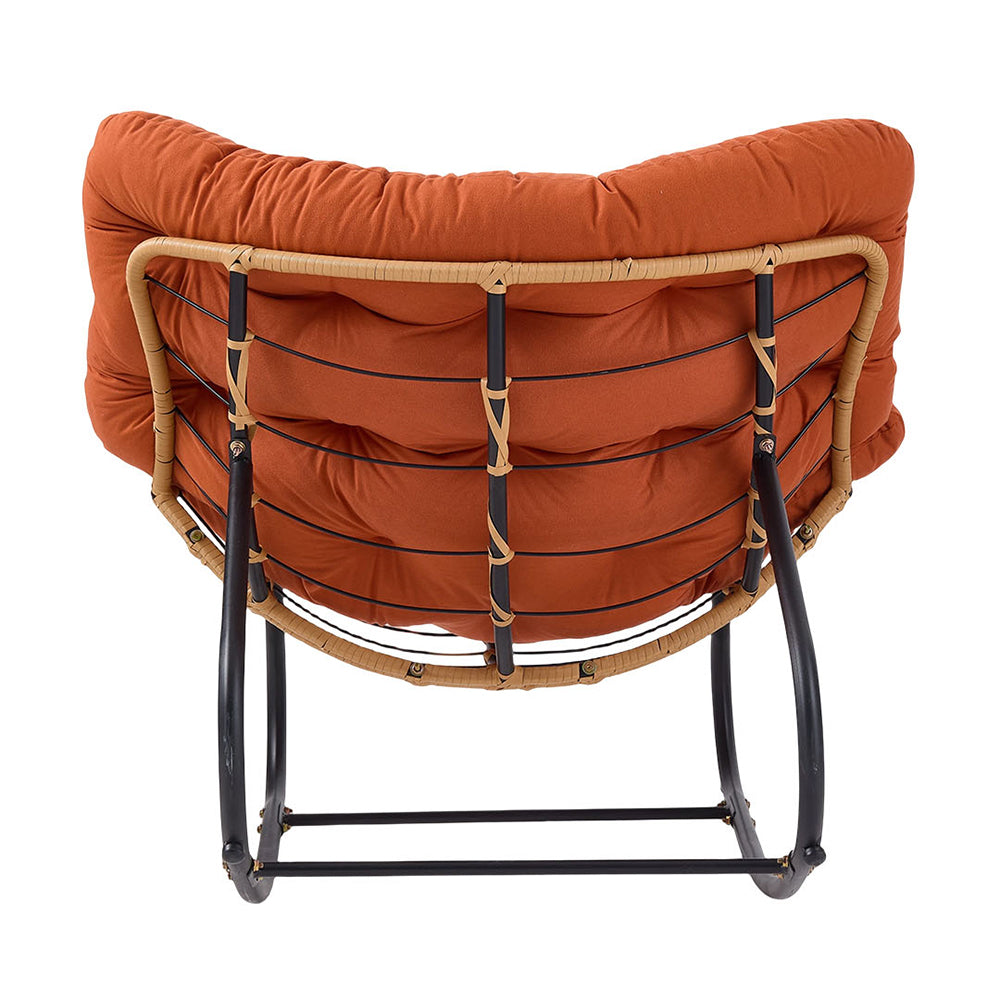 Elegant Rattan Rocking Chair With Cushioned Seat – Stylish And Comfortable Relaxation | Orange