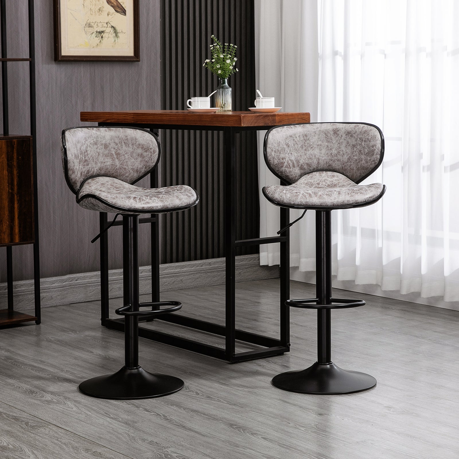 Bar Stool Set Of 2 Microfiber Adjustable