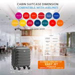 45x36x20cm Lightweight Underseat Cabin Carry On Suitcase - 100+ Airline Approved - Hard Shell Luggage - 4 Wheels | 45 x 36 x 20cm | Charcoal