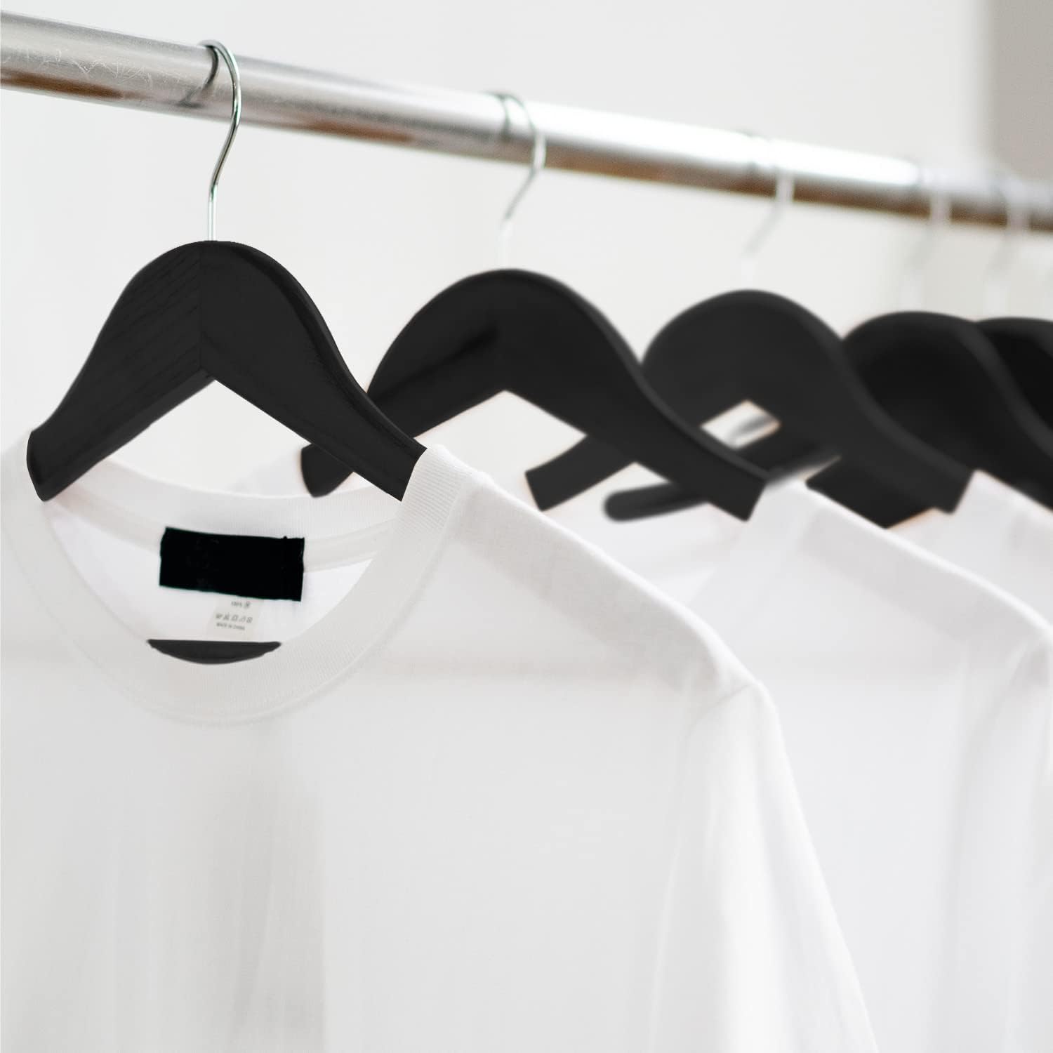 20 Pack Wooden Clothes Hangers With Non Slip Bar | Black