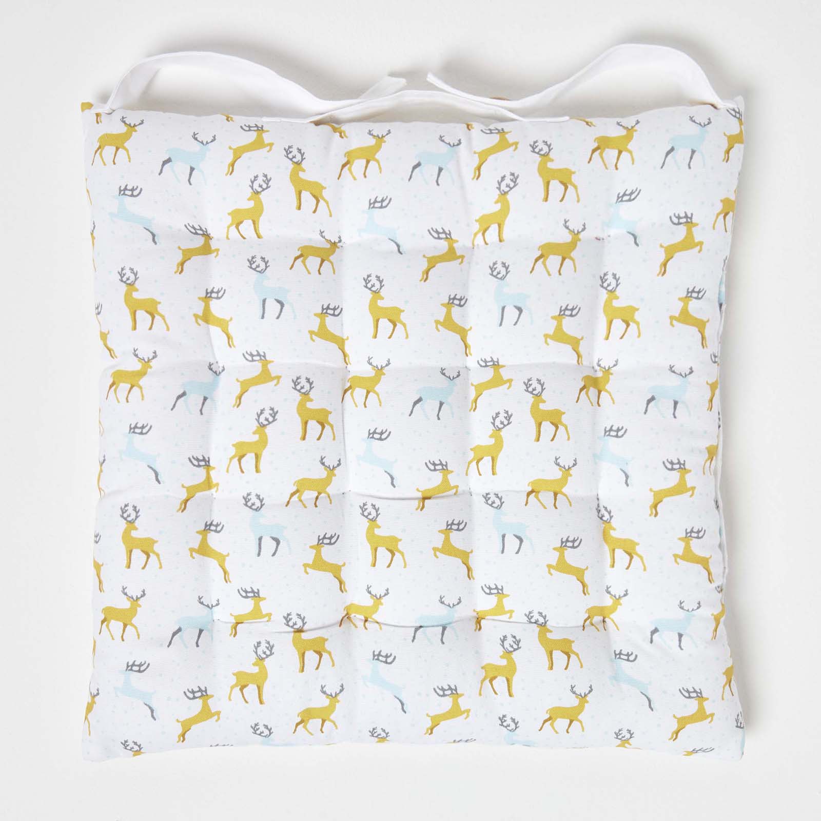 Christmas Seat Pad With Straps 100% Cotton 40 x 40cm | 40cm x 40cm | Grey