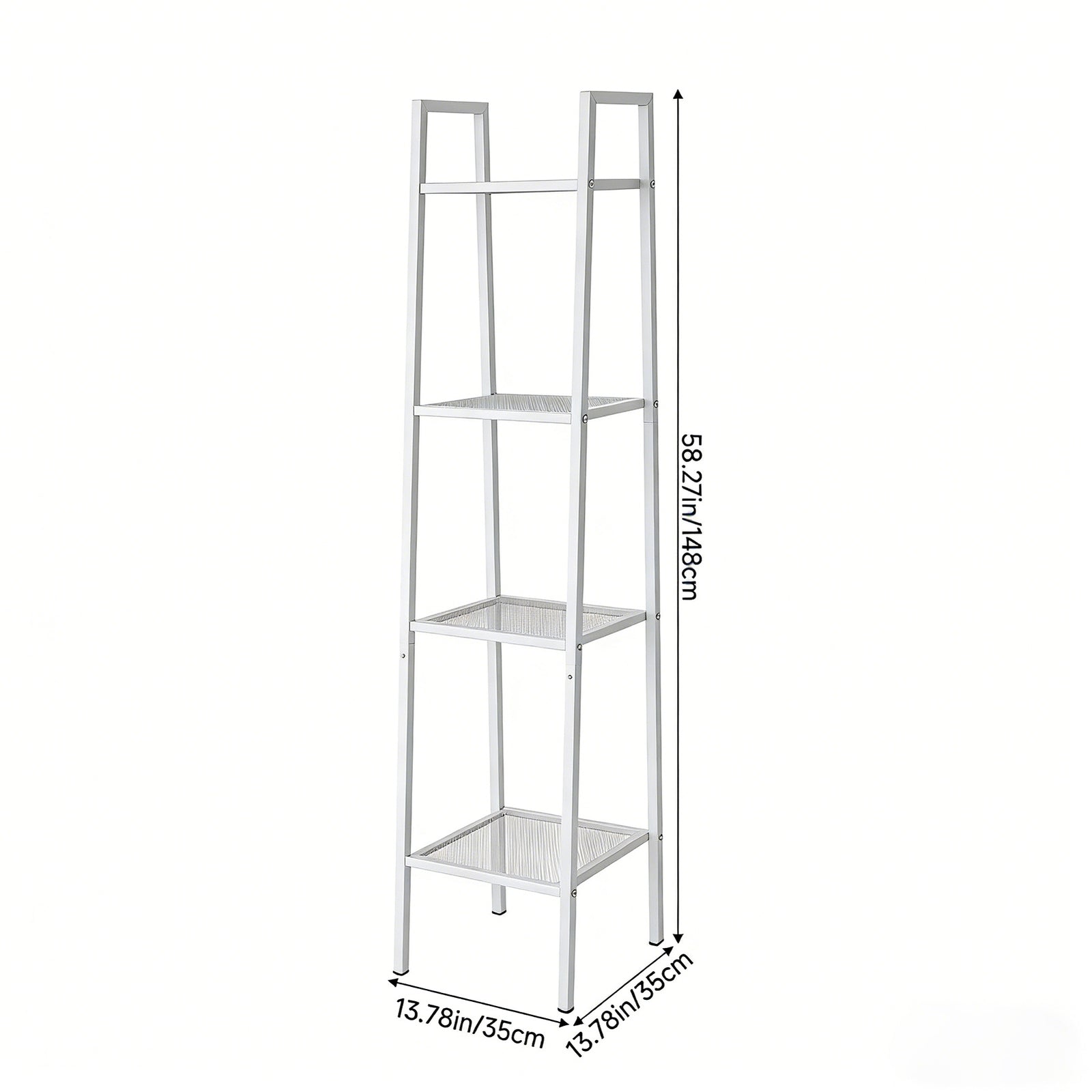 4-tier Freestanding Metal Ladder Shelf With Mesh Shelves | White