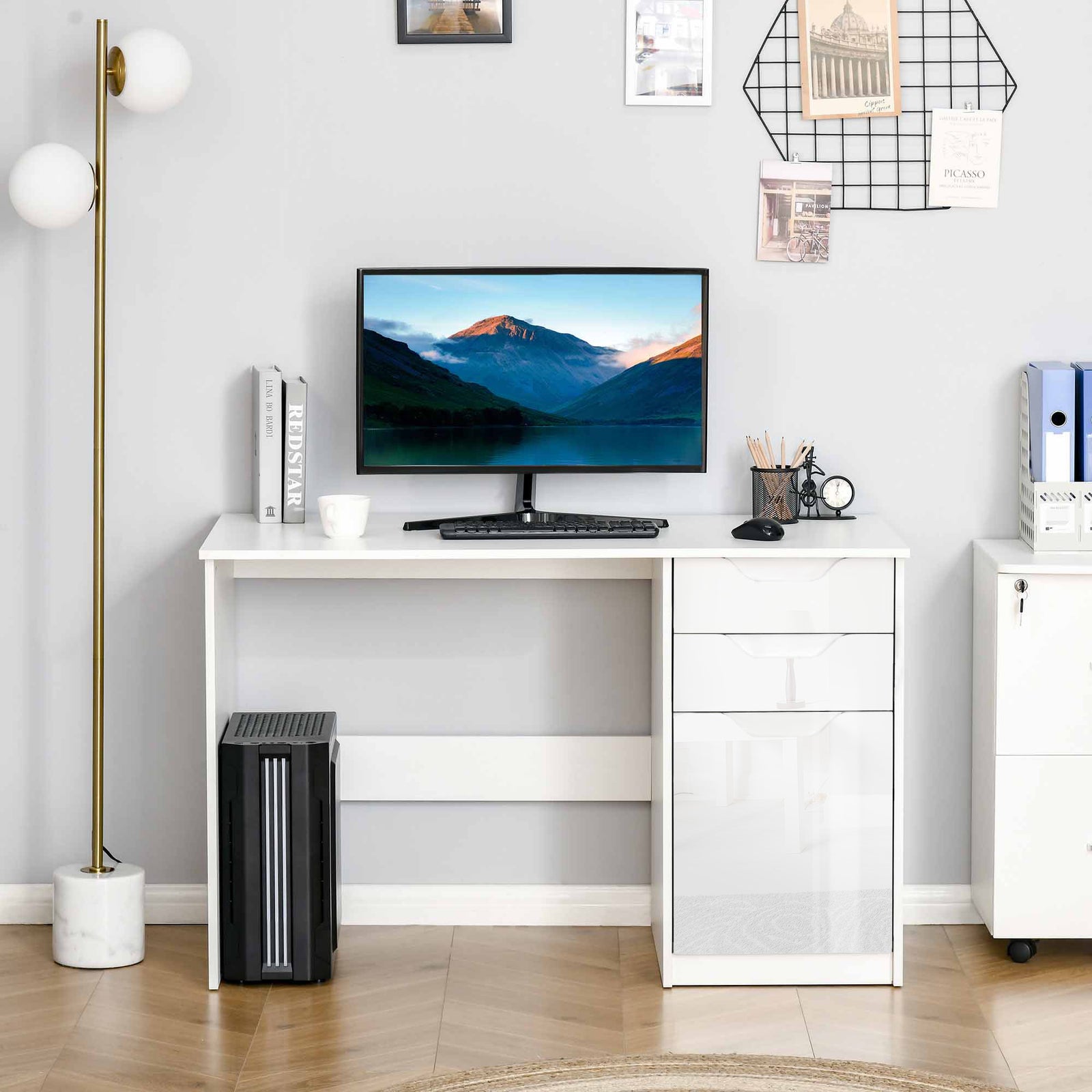 Computer Desk W/ Drawers Modern Writing Workstation For Home | White