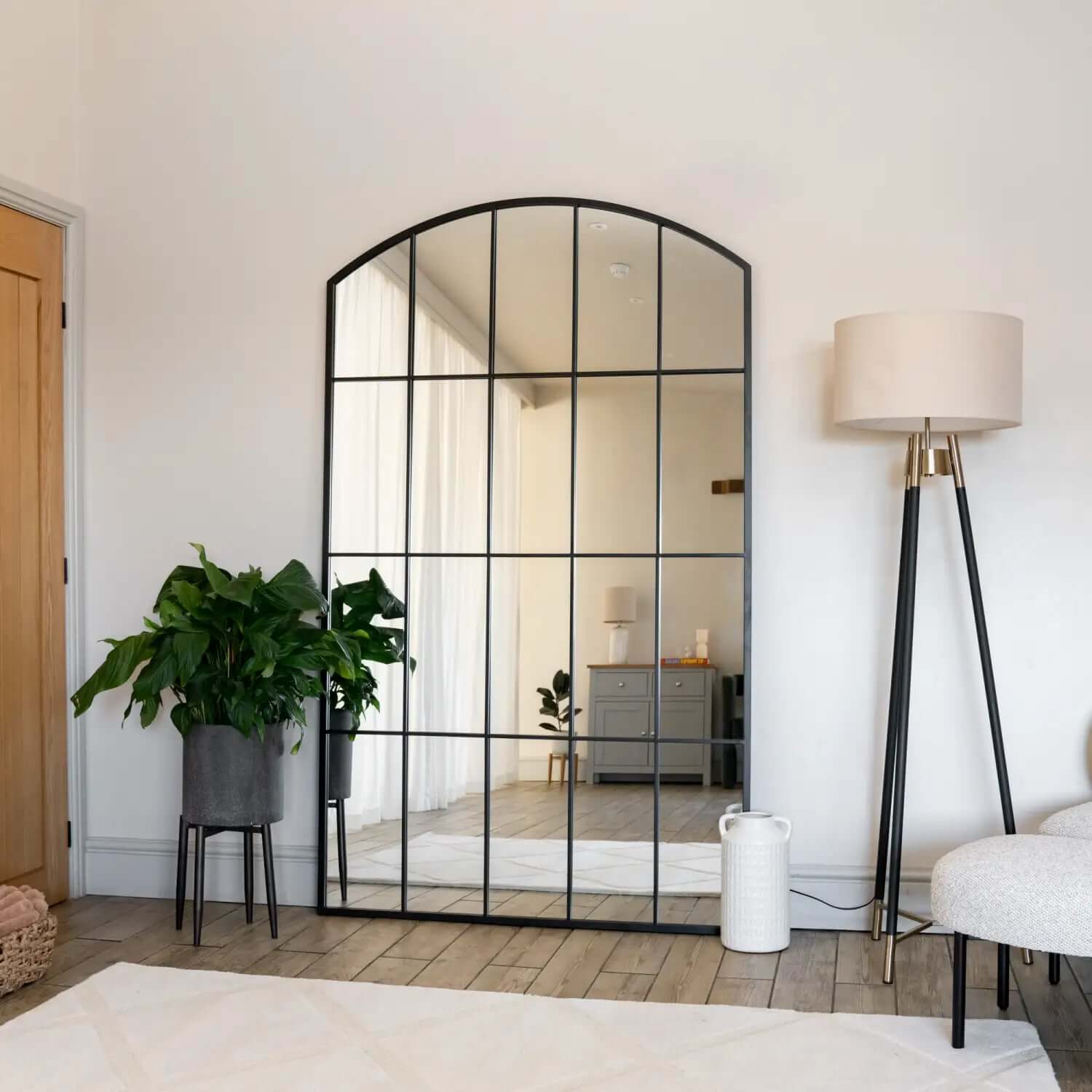 Tomi - Metal Arched Lattice Window Mirror | 200cm x 120cm | Black